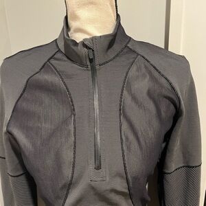 lululemon athletica Black and Gray Striped Quarter-Zip Pullover